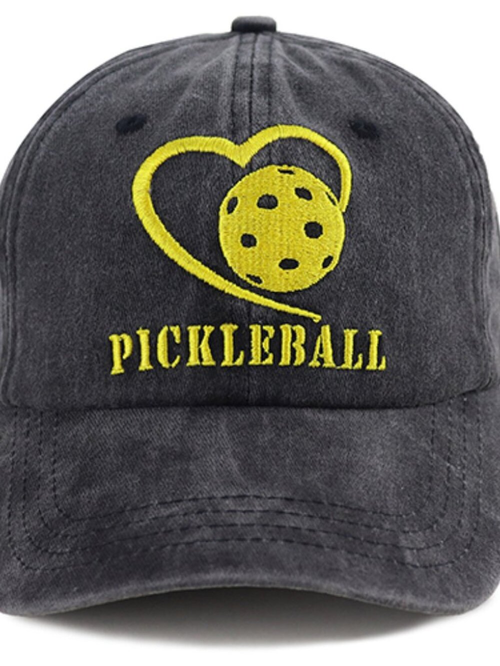 Cute Embroidered Pickleball Heart Washed Black Dad Hat Baseball Cap